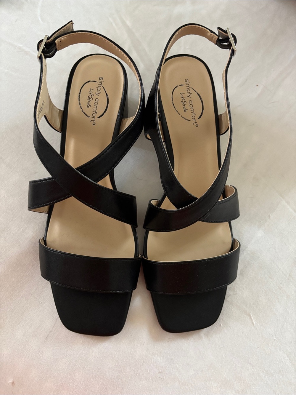 Life Stride Black Crisscross Slingback Heels NWOT